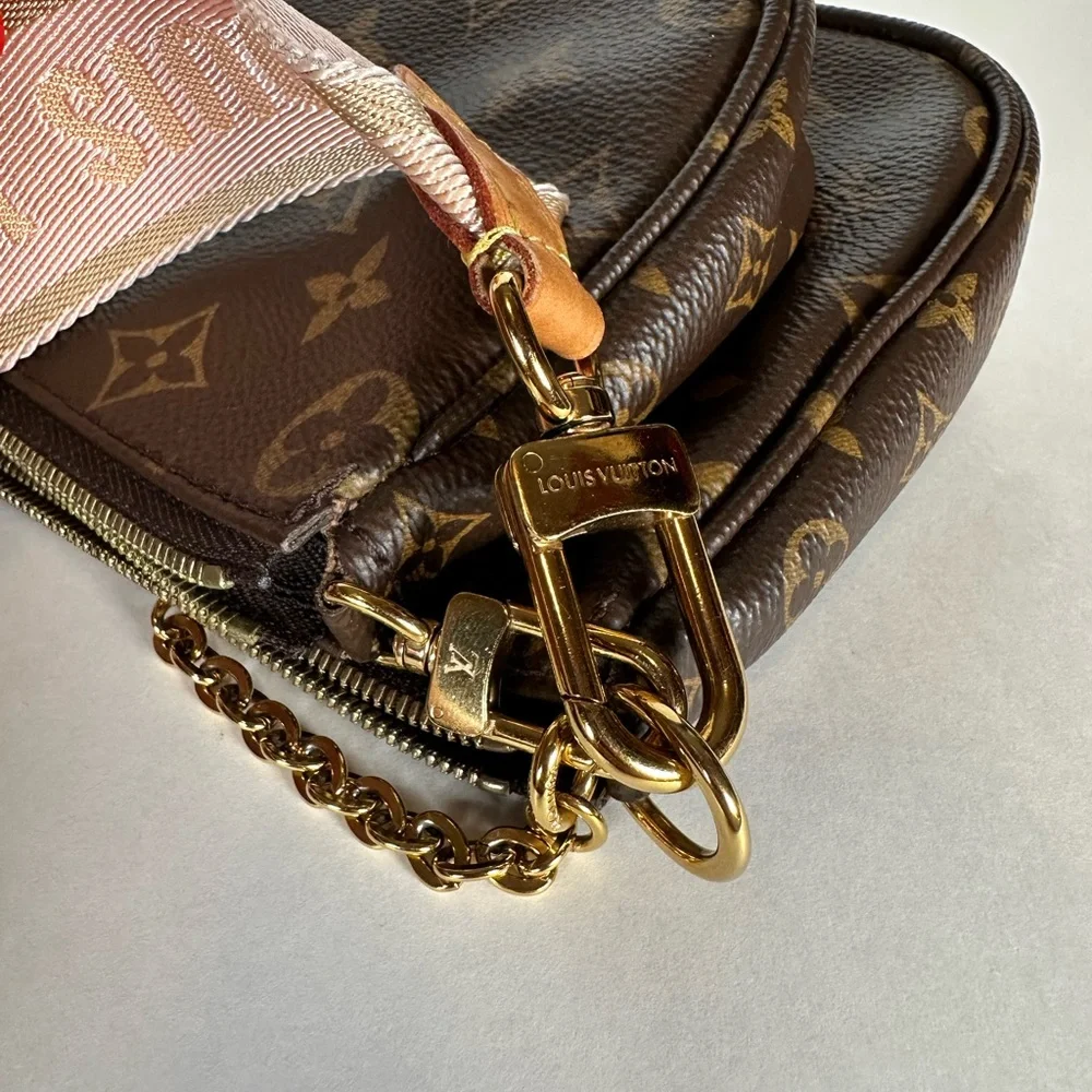 Authentic Louis Vuitton Multi-Pochette Accessoires Crossbody with Pink Strap